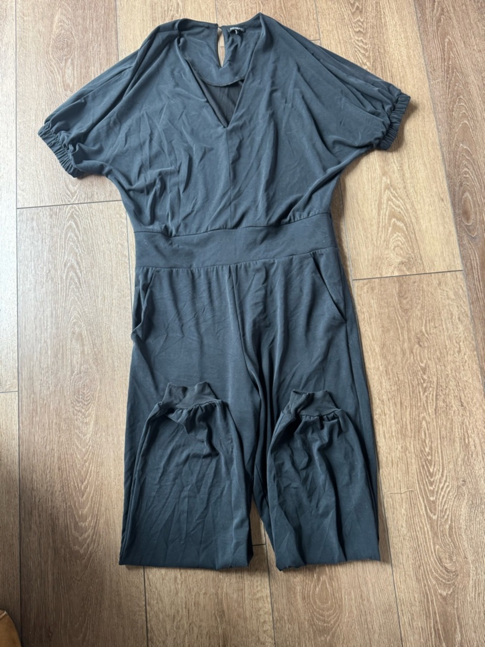 Le Lis Blanc Black Short-Sleeve Jumpsuit with Elastic Waist